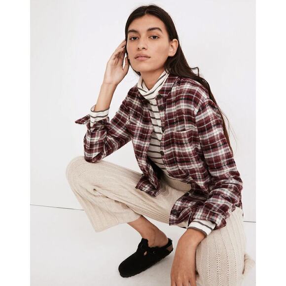 Madewell Flannel Sunday Oversized Shirt Mahaska Plaid Red Gray 100% Cotton Large - Picture 6 of 13